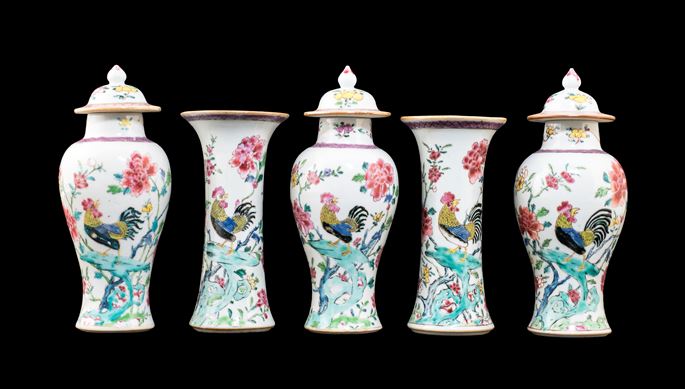 Chinese export porcelain famille rose garniture with roosters | MasterArt